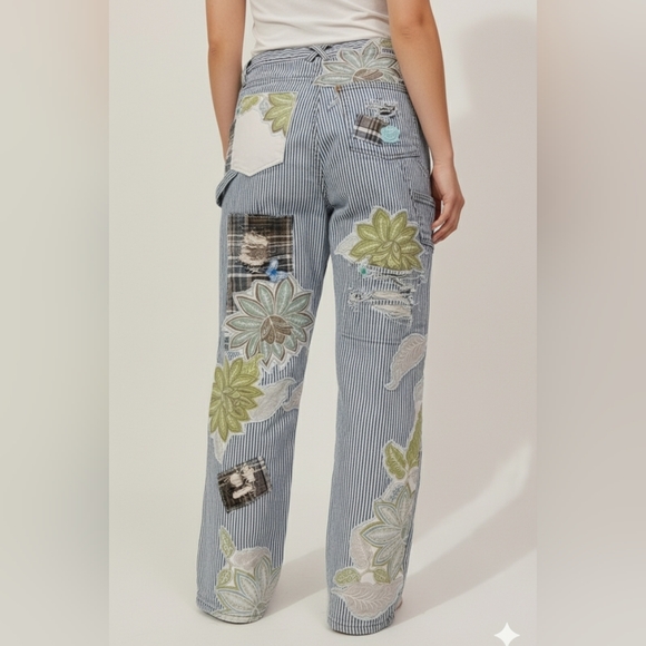Custom Patchwork Striped Stage Coach Jean By ThreadsReclaimed SZ:30 Women SZ:8/9